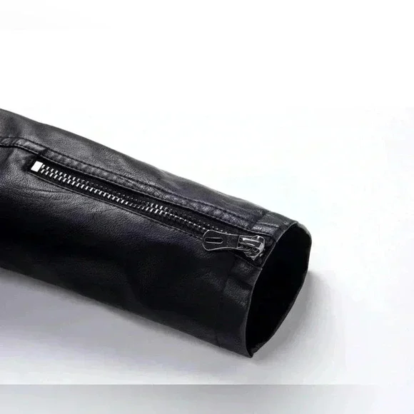 ChouYatou Men's Black Faux Leather Jacket Size: XS - Picture 3 of 16